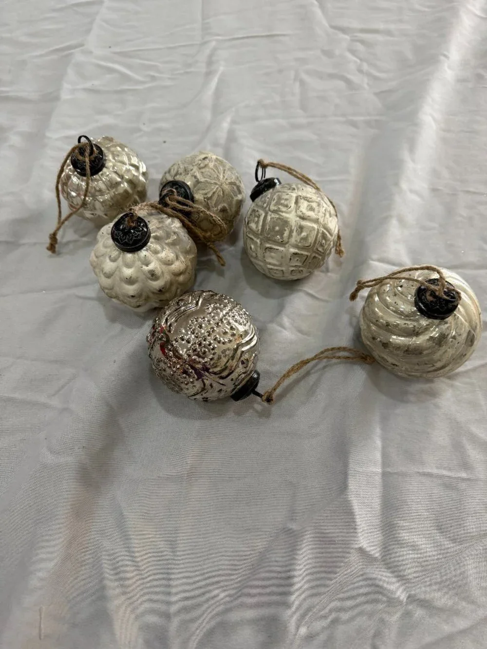 Mercury Glass Adorned Ornament Set Silver